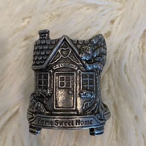 Welcome Home Sweet Home 1996 Carson Silver Pewter Metal Jar Candle Holder